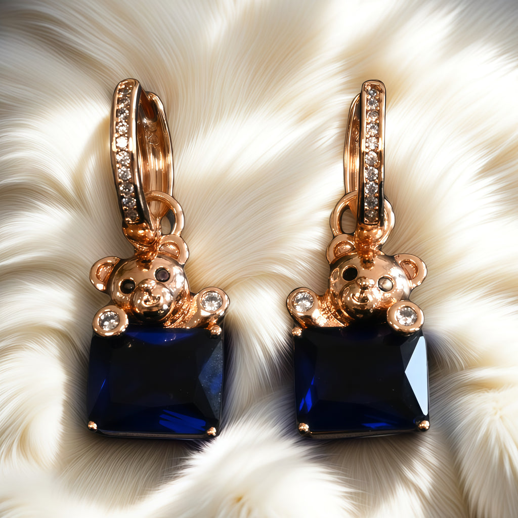 Modern Luxury Earrings · Adorable Bear Design · Alloy Copper Plated with Sapphire-Colored Rhinestone - 我的商店