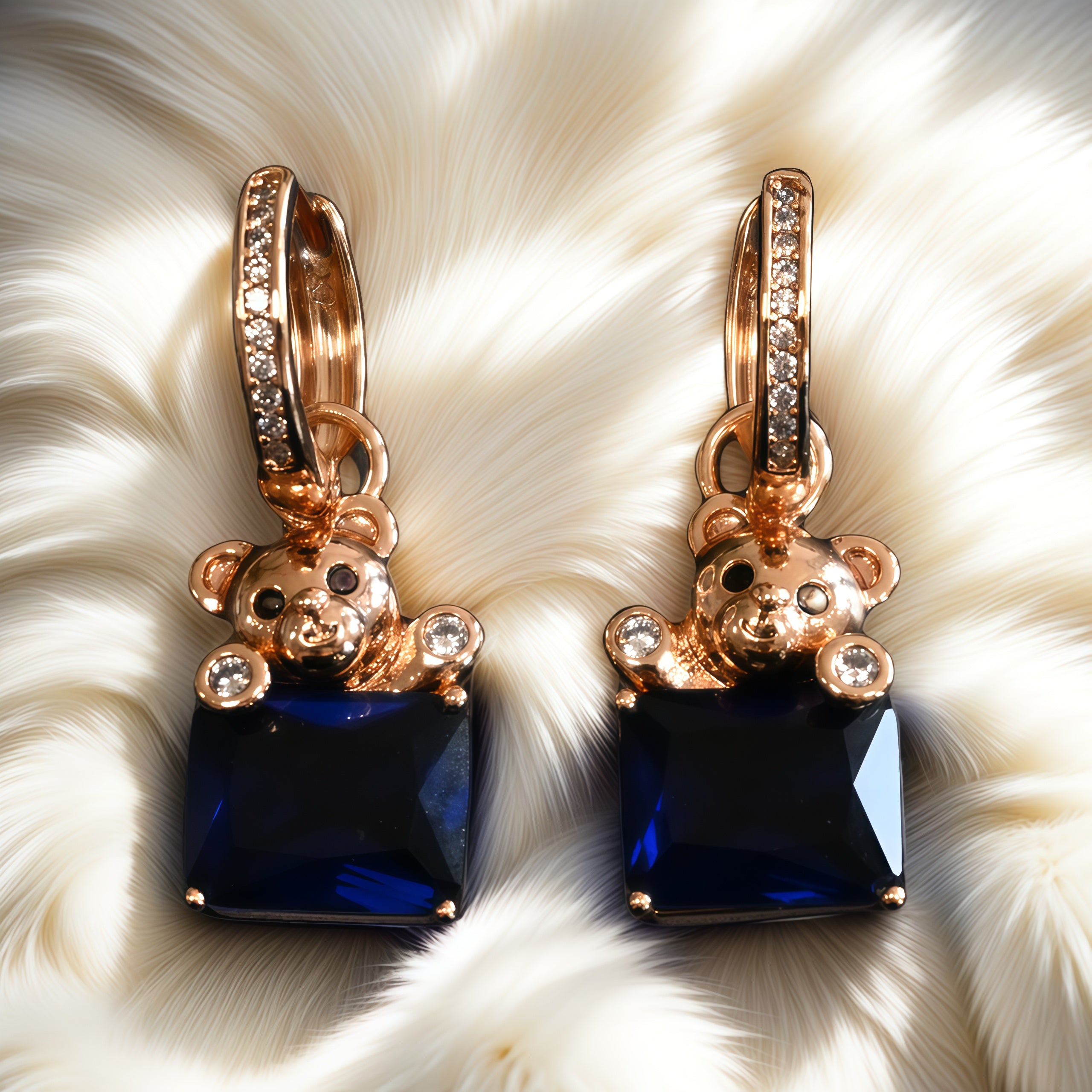 Modern Luxury Earrings · Adorable Bear Design · Alloy Copper Plated with Sapphire-Colored Rhinestone - 我的商店