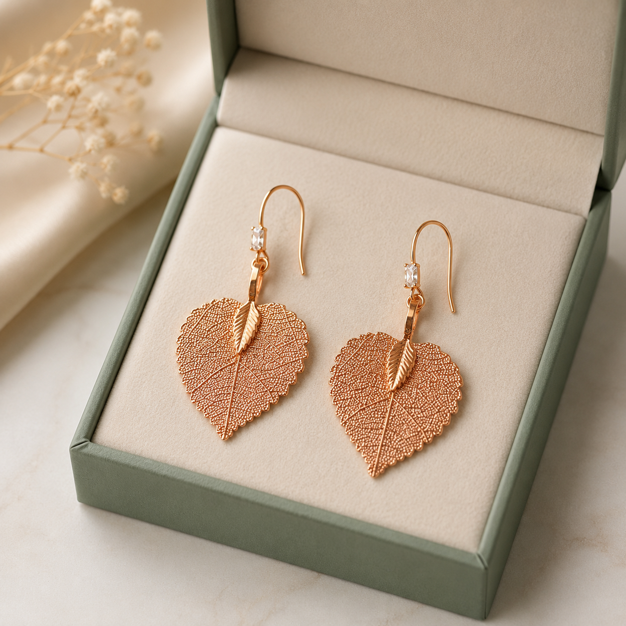 Handmade Leaf Dangle Earrings, Real Leaf Texture, Manual Cutting, Electronic Plating, Niche Style