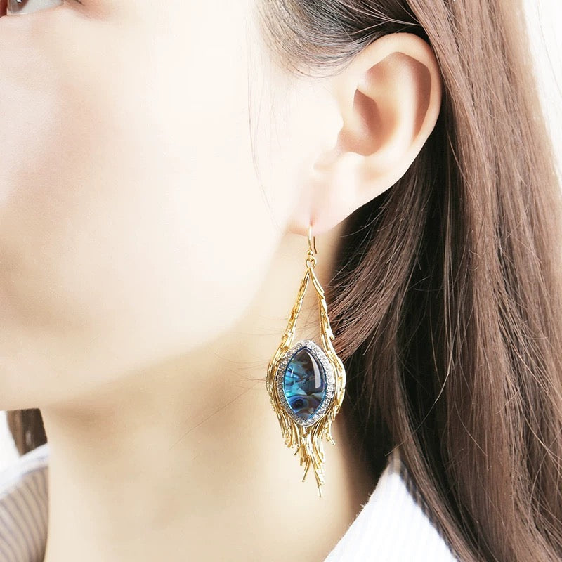 Vintage Earrings · Tassel Style Design · Gold & Silver Plated · Gradient Gemstone - 我的商店