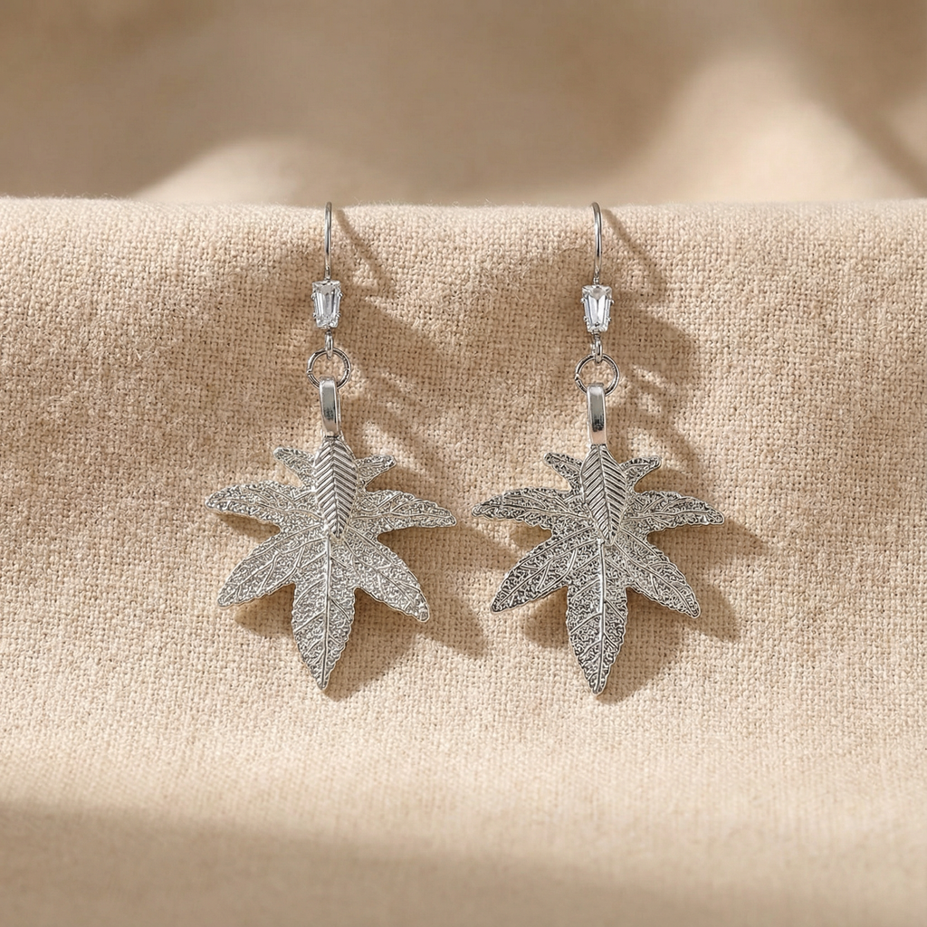 Real Leaf Earrings · Modern Luxury · Biological Plating · Artistic Sense · Elegant Design - 我的商店