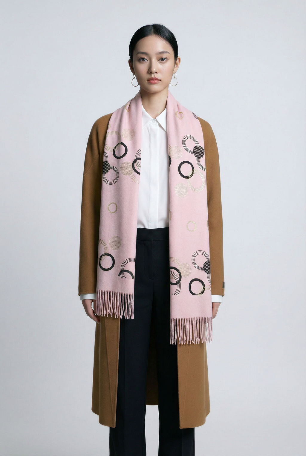 100% Cashmere Scarf · Geometric Pattern with Gold Accents - 我的商店