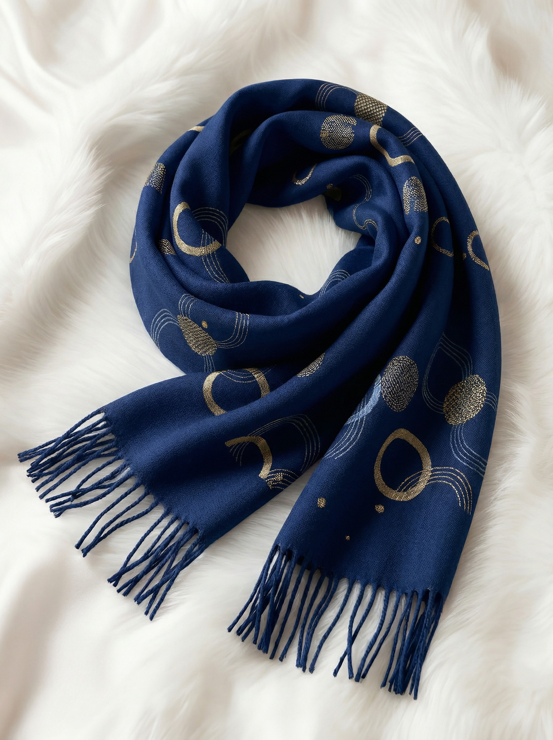 100% Cashmere Scarf · Geometric Pattern with Gold Accents - 我的商店