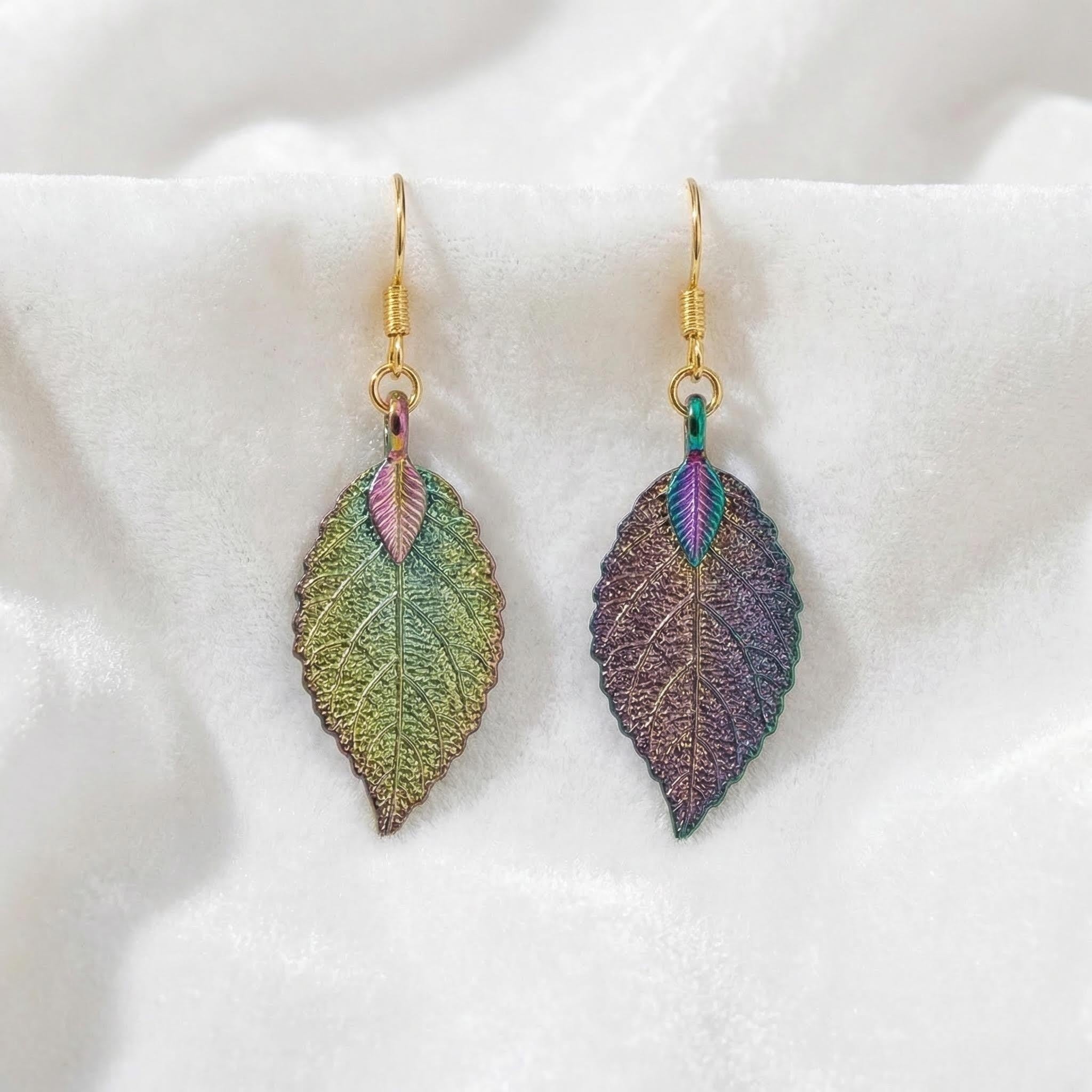 Real Leaf Earrings · Original Leaf · No Hand-Cut · Biological Plating · 24K Gold & Silver Plating · Modern Luxury - 我的商店
