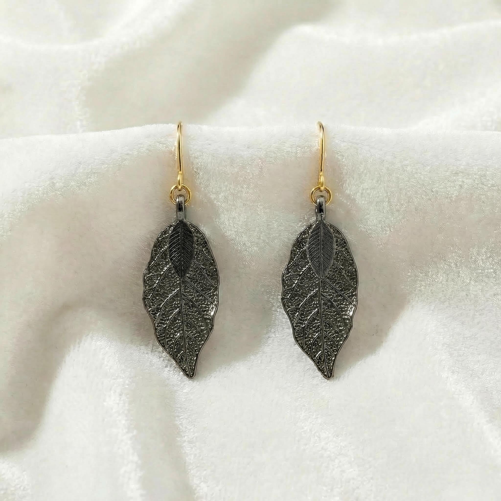 Real Leaf Earrings · Original Leaf · No Hand-Cut · Biological Plating · 24K Gold & Silver Plating · Modern Luxury - 我的商店