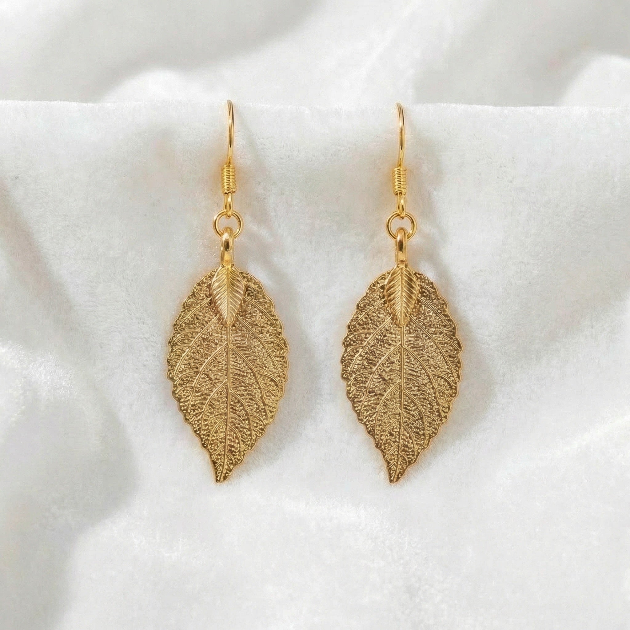 Real Leaf Earrings · Original Leaf · No Hand-Cut · Biological Plating · 24K Gold & Silver Plating · Modern Luxury - 我的商店