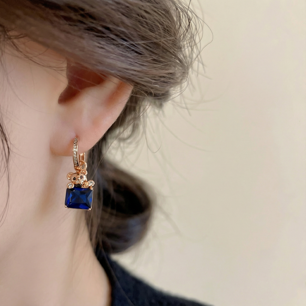 Modern Luxury Earrings · Adorable Bear Design · Alloy Copper Plated with Sapphire-Colored Rhinestone - 我的商店